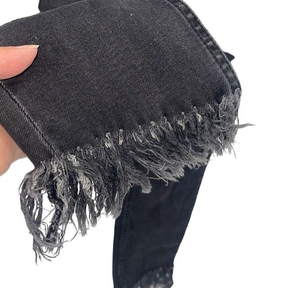 Free People Womens Great Heights Frayed Distressed Crop Skinny Jeans Black Sz 27 - Picture 6 of 11